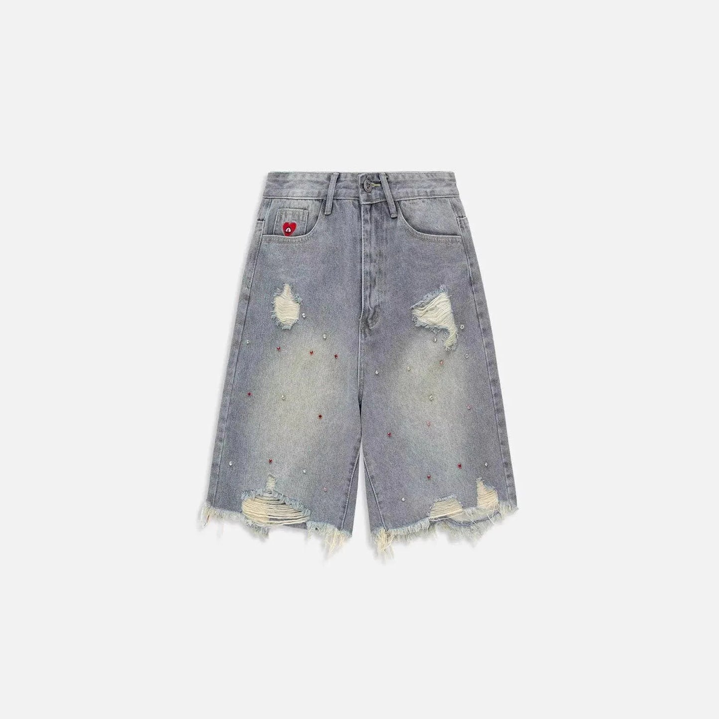 Rhinestone Embellished Pattern Embroidered Straight Denim Shorts