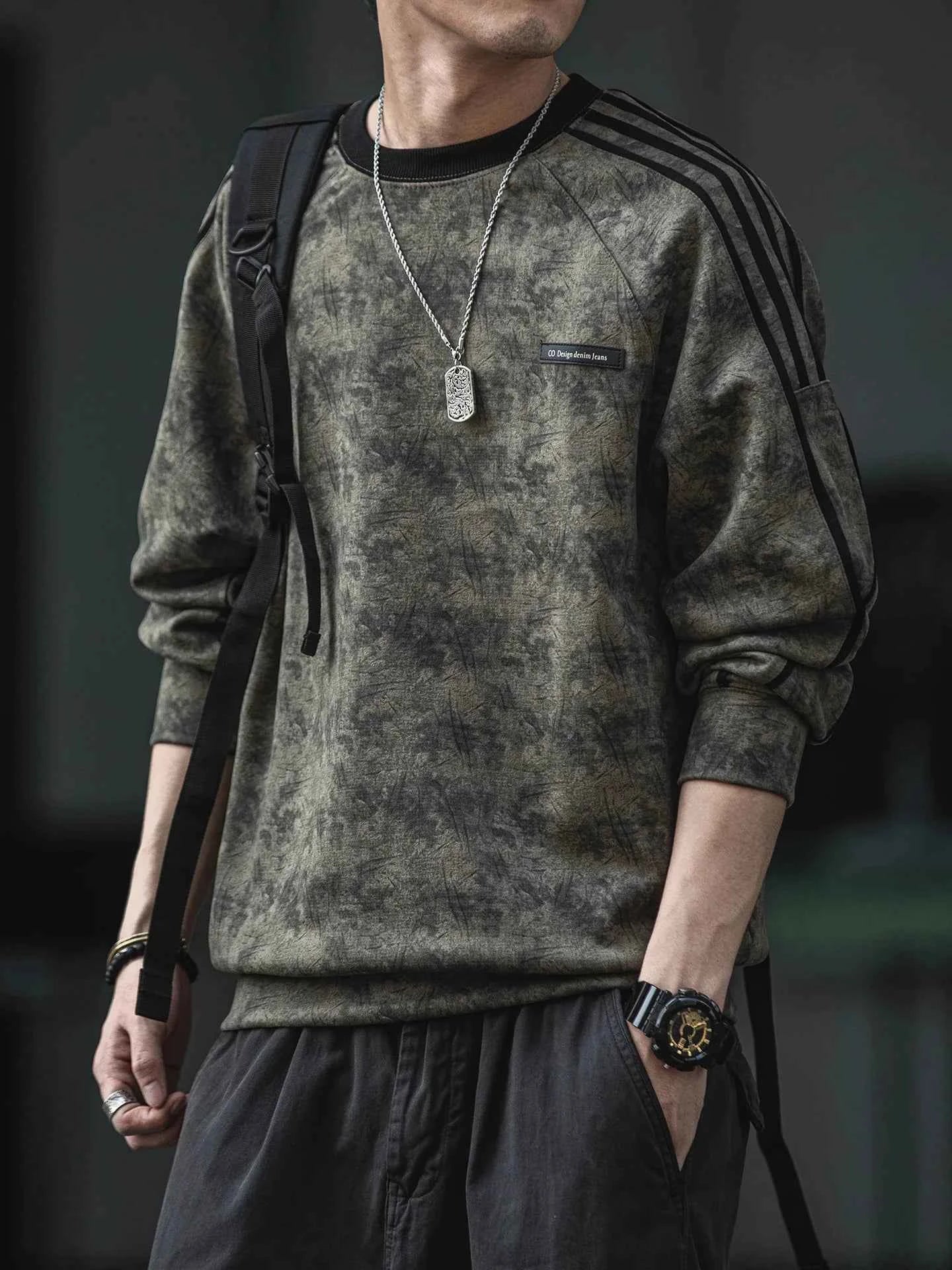 Streetwear Suede Striped Sport Sweatshirt