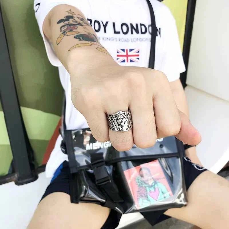 Silver Color Retro Poker Gothic Ring