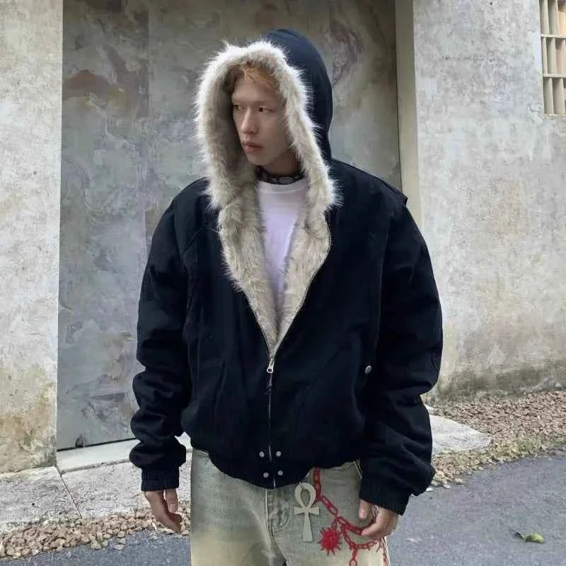 Velvet Gothic Warm Padded Faux Fur Hooded Jacket