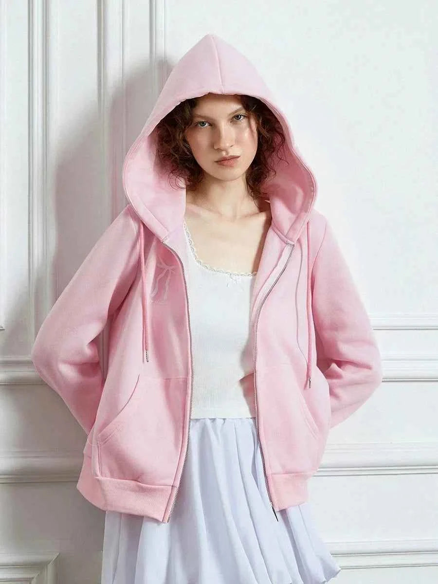 Women Pink Bow Print Long Sleeve Sweatshirt