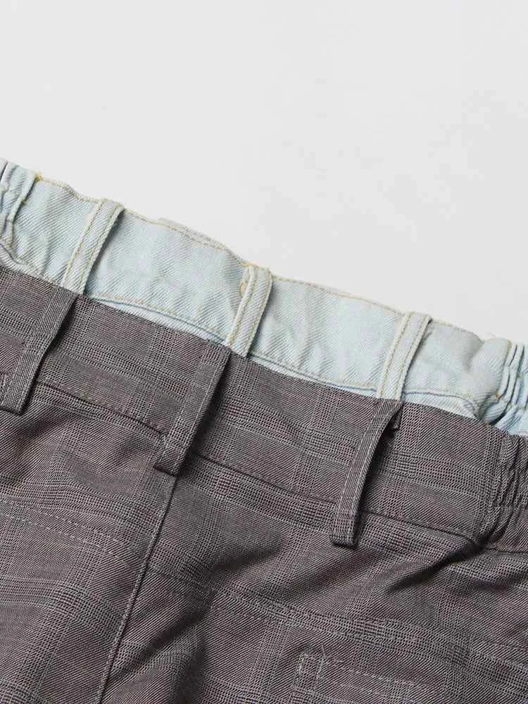 Double Plaid Patchwork High Waist Pants