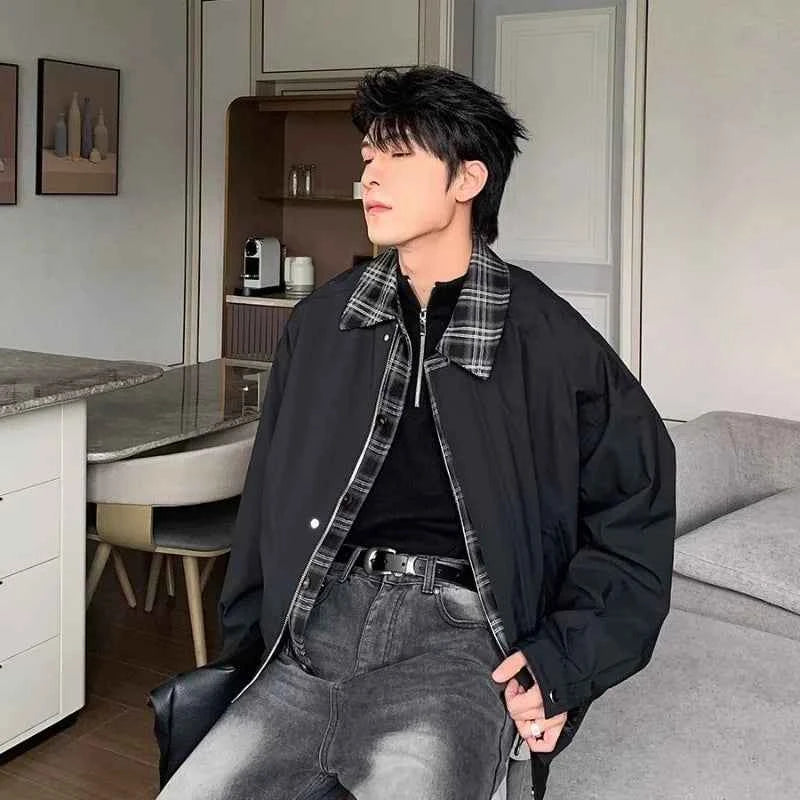 Streetwear Color Blocked Lapel Multiple Pockets Jacket