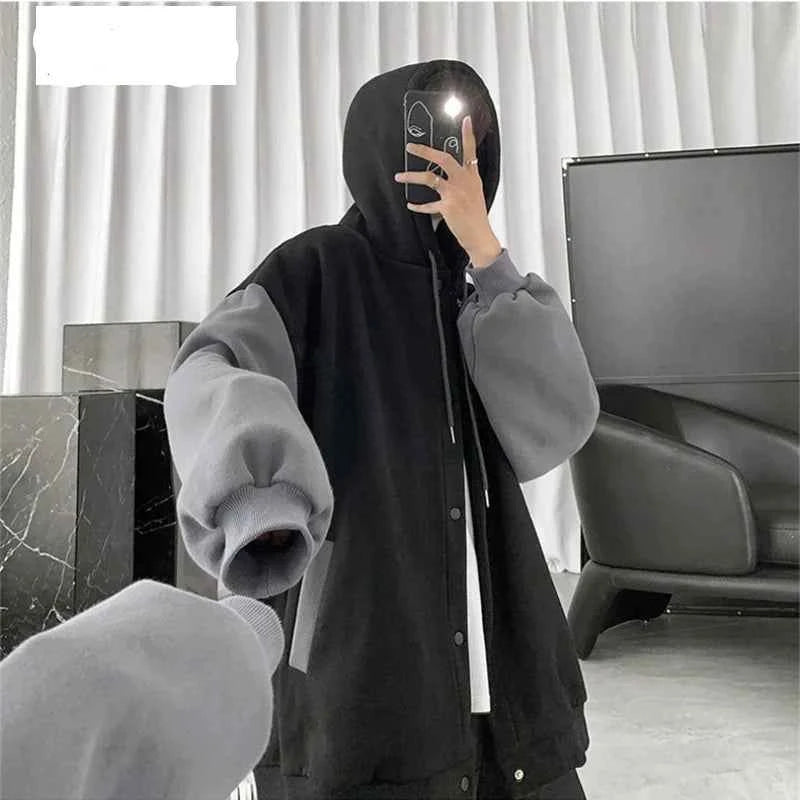 Korean Style Simple Single Breasted Hooded Sweatshirt
