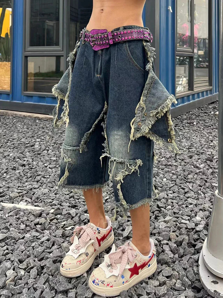 Blue Denim Tassel Star Shorts