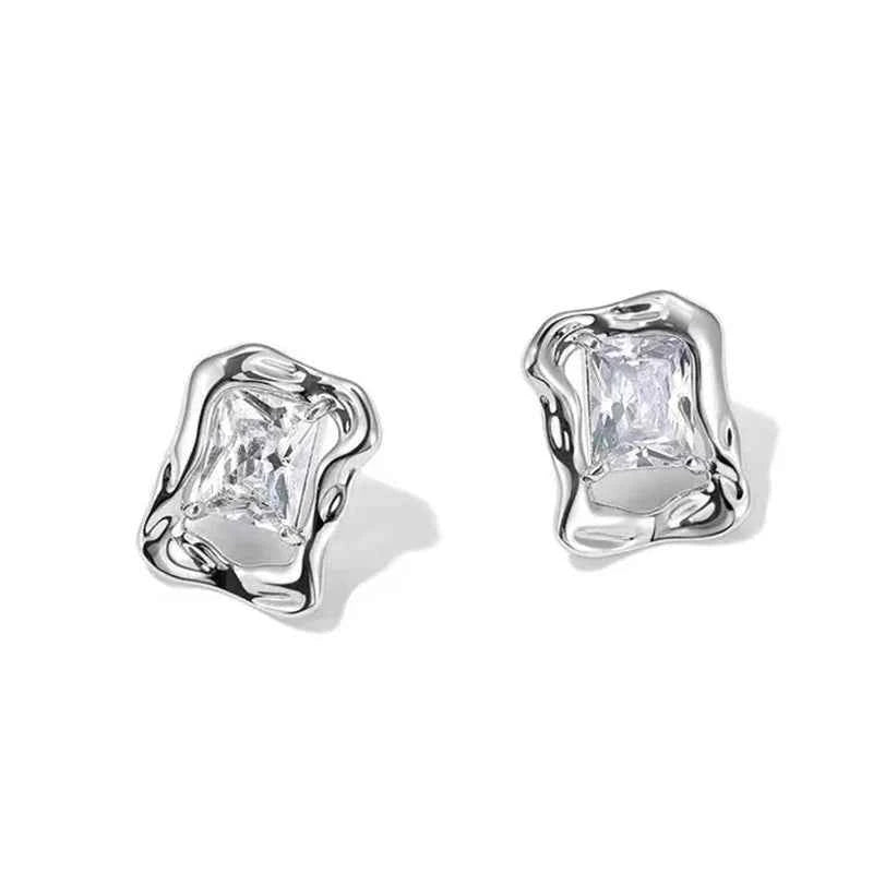 Vintage Geometric Irregular Rectangular Zircon Earring