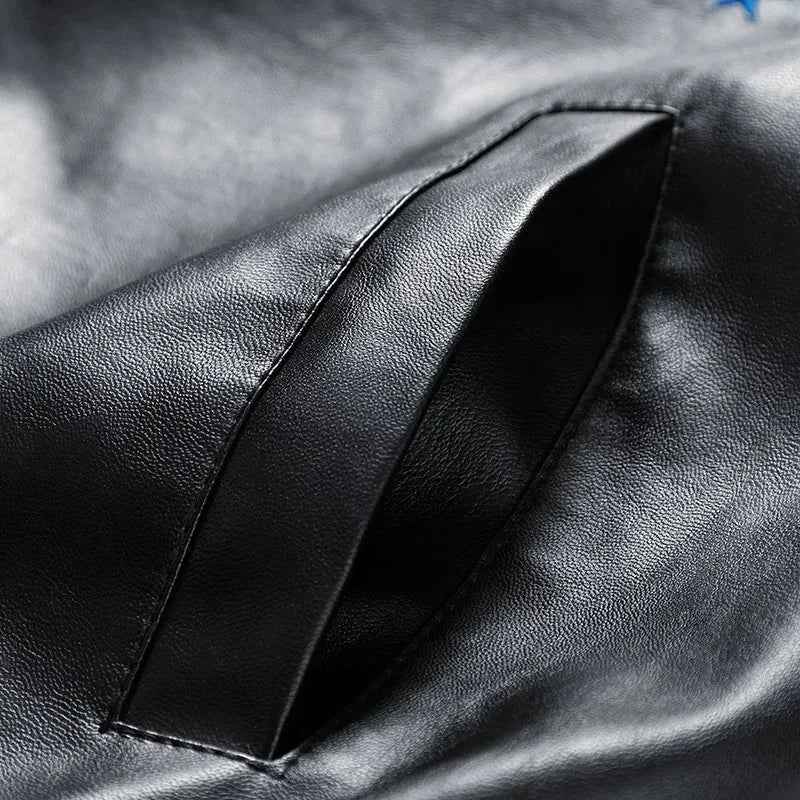 Stylish Embroidery Motorcycle PU Leather Jacket
