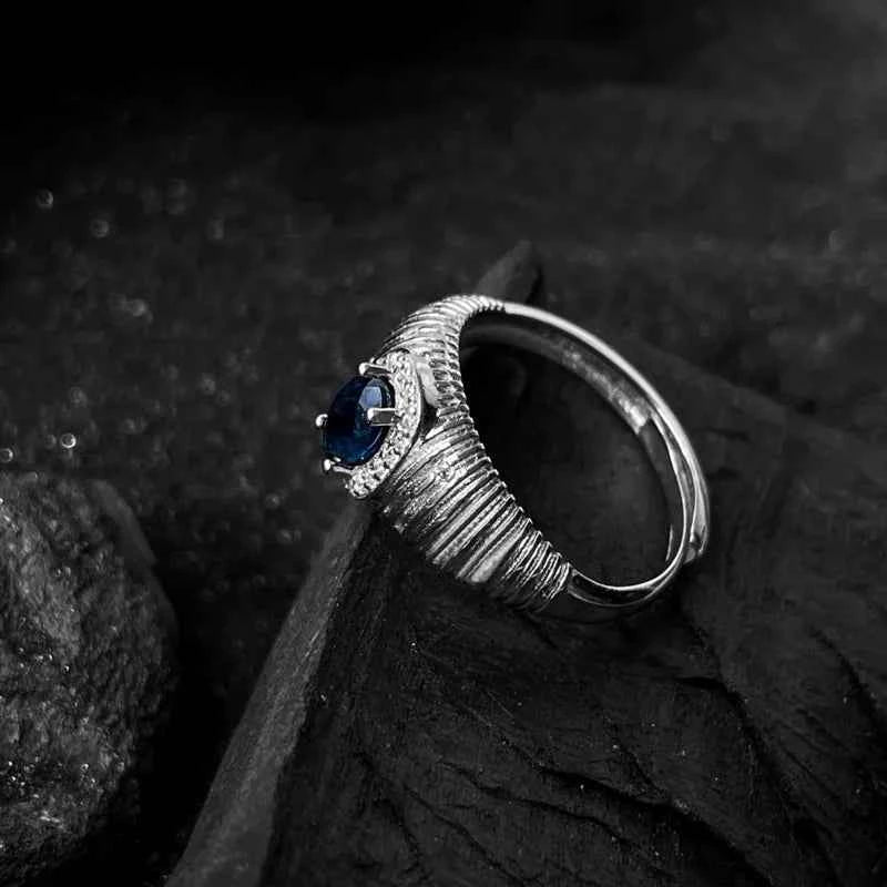 Blue Stone Vintage Geometric Stackable Ring