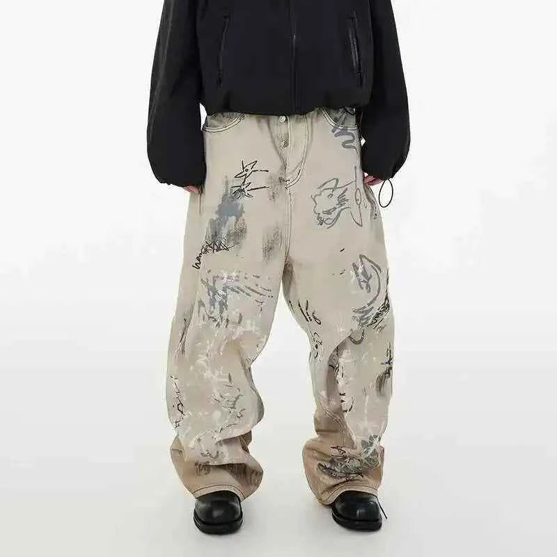 Hand-Painted Graffiti Distressed Denim Jeans