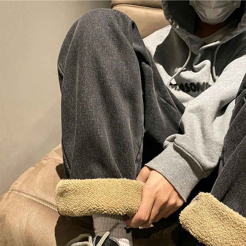Thickened Korean Style Fleece Lined Jeans