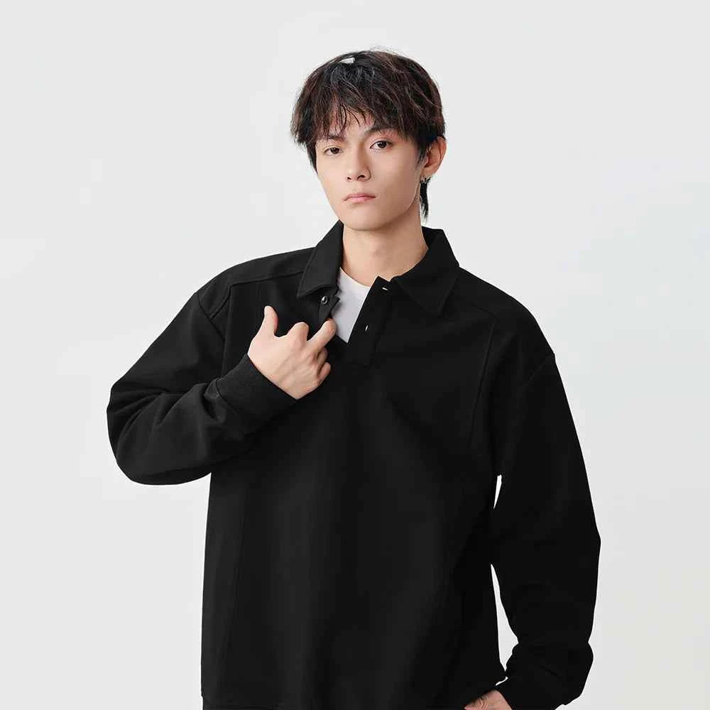 Classic Loose Fit Long Sleeve Polo Sweatshirt