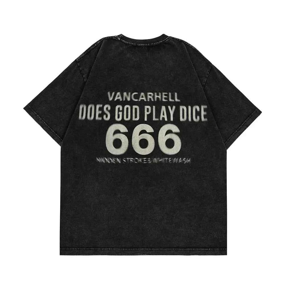 Y2K Distressed Dice Print Casual Short Sleeve T-Shirt