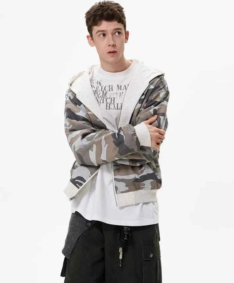Double Sided Camouflage Zipper Hooded Sweatshirt