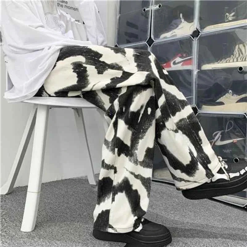 Zebra Printed Wide Leg Denim Jeans