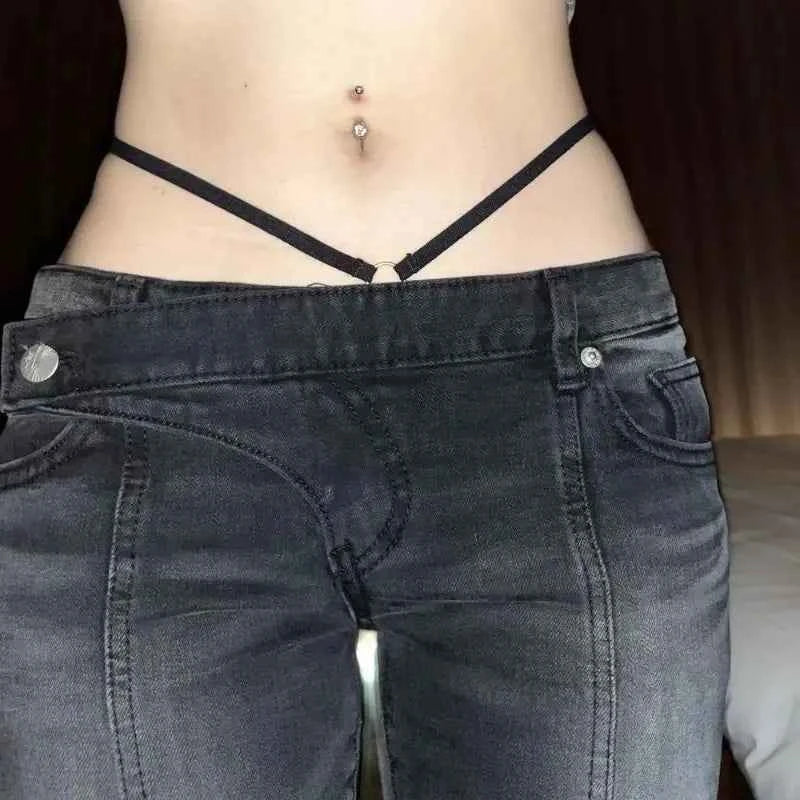 Vintage Distressed Low Waist Flare Jeans