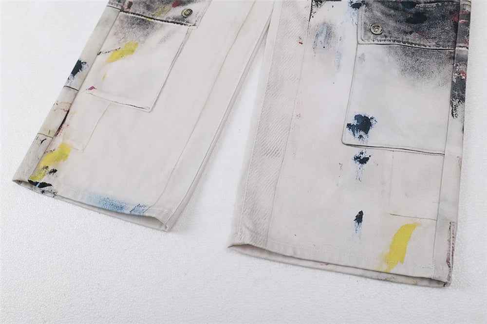 Artistic Vintage Washed Splatter Paint Jeans