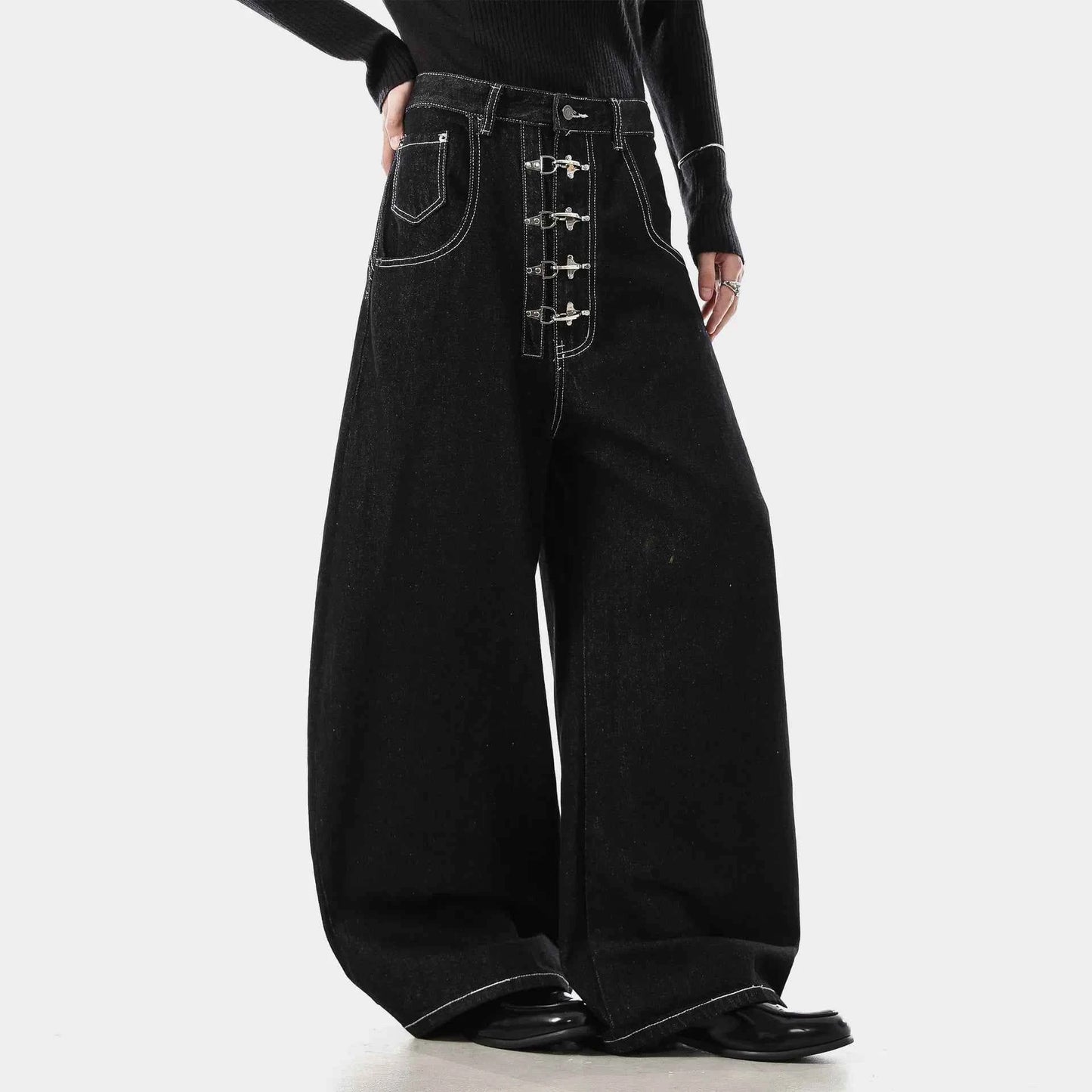 Y2K High Waist Buttoned Boot Cut Denim Jeans