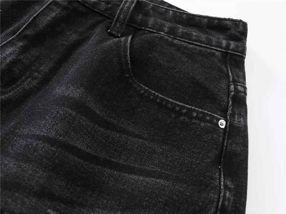 Flattering Black Distressed Ripped Denim Short
