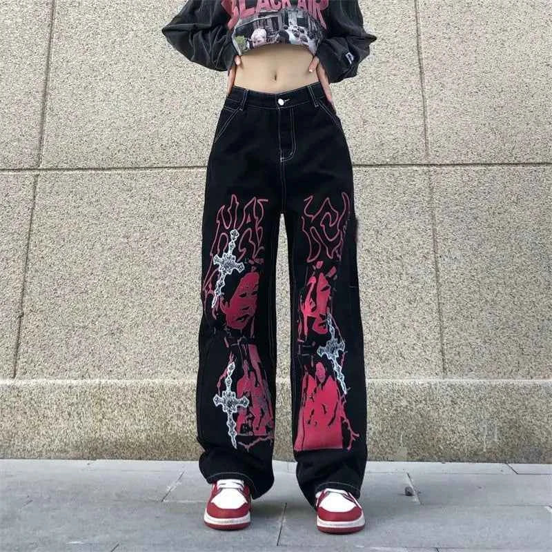 Y2K Streetwear Black Hip Hop Oversize Jeans