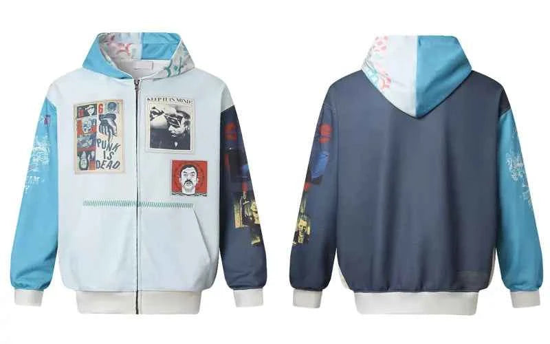 Vintage Grunge Graphic Printed Zip-Up Sweatshirt