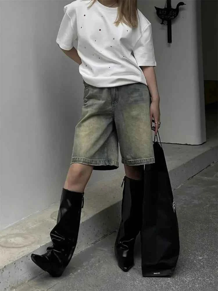 Dark Japanese Style Knee-Length Denim Short