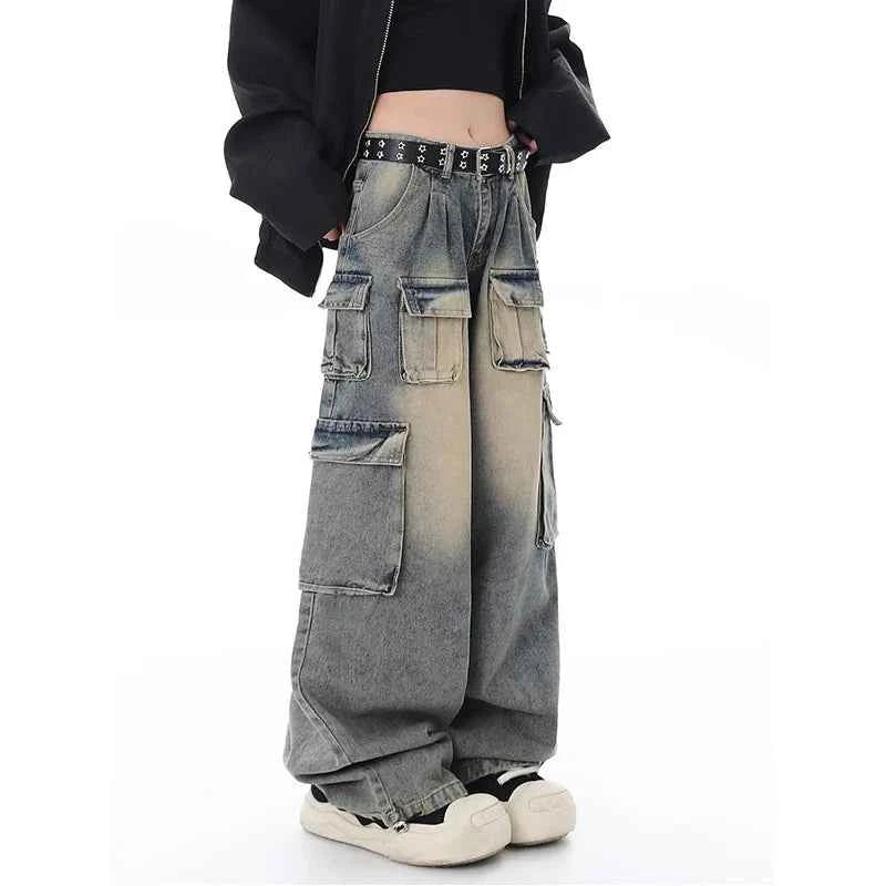 Women Cute Trendy High Waist Wide Leg Blue Jeans