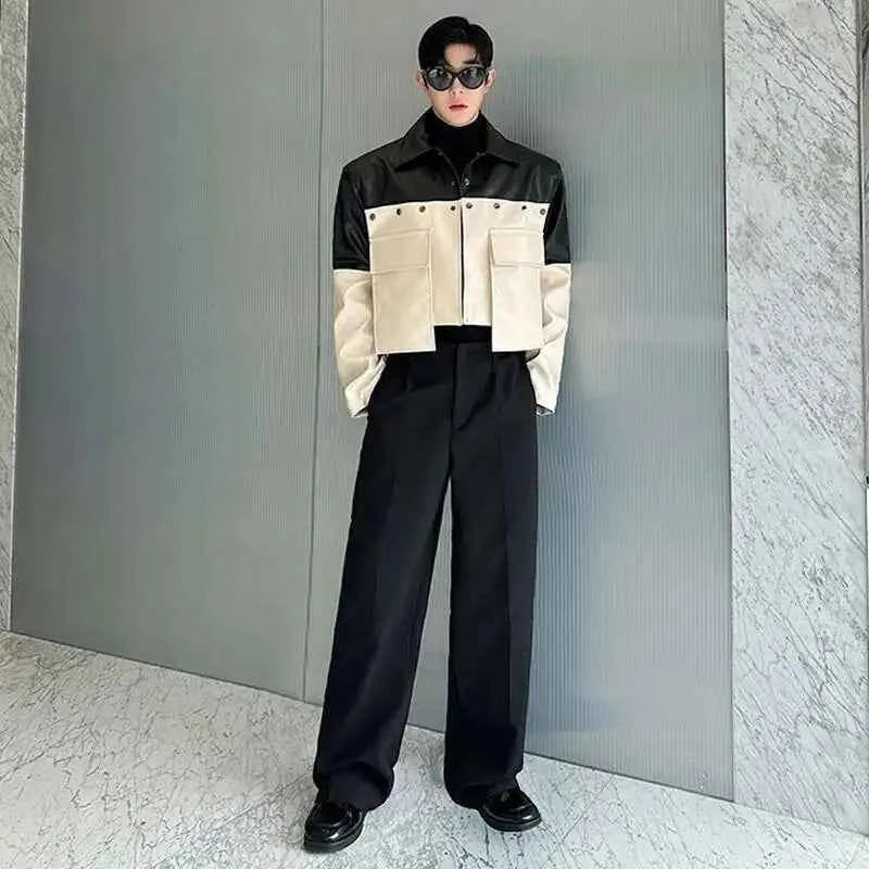 Patchwork Color Contrast Faux Leather Jacket