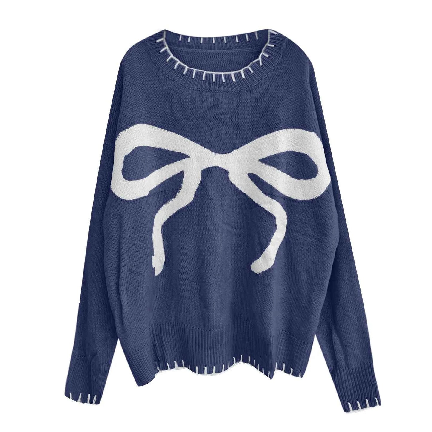 Women Hip Hop Cozy Jacquard Bow Sweater