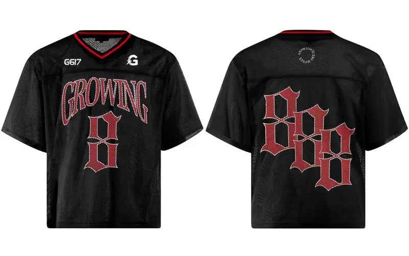 Breathable V-Neck Collar Mesh Graphic Printed T-Shirt
