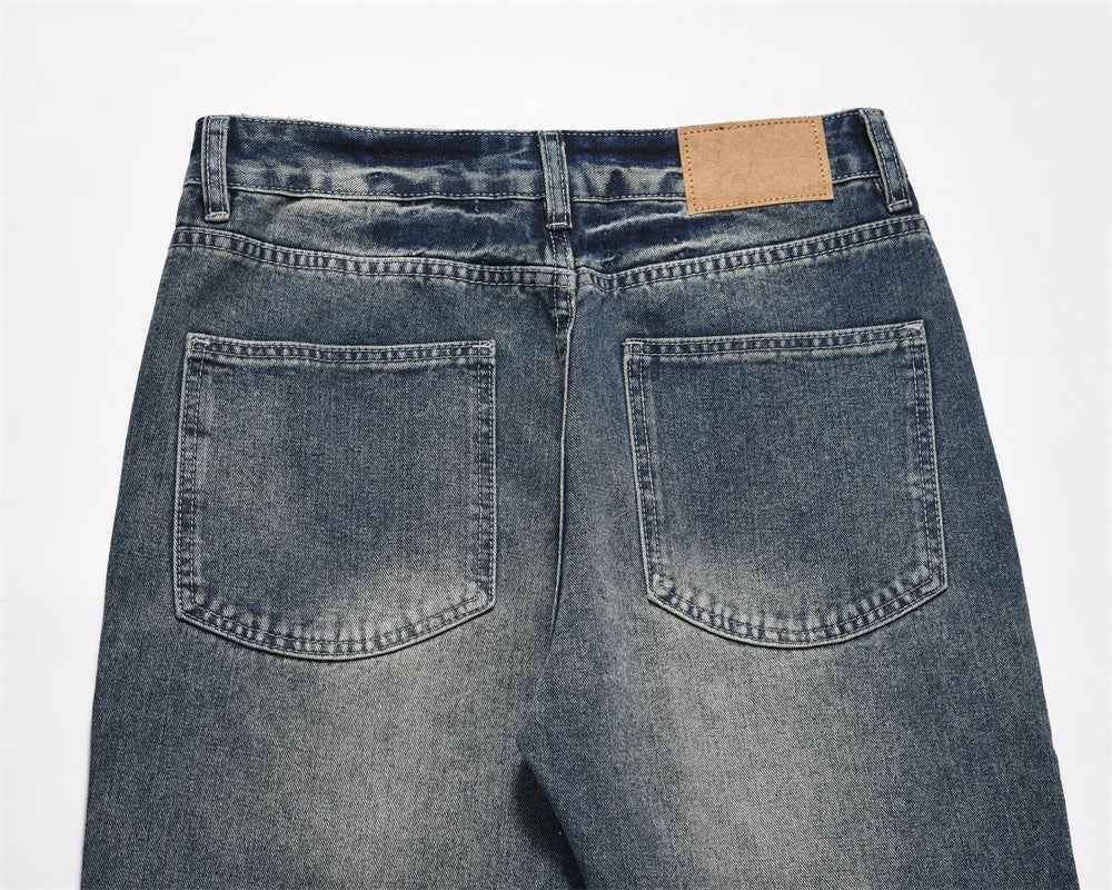 Vintage Distressed Blue Denim Flared Jeans