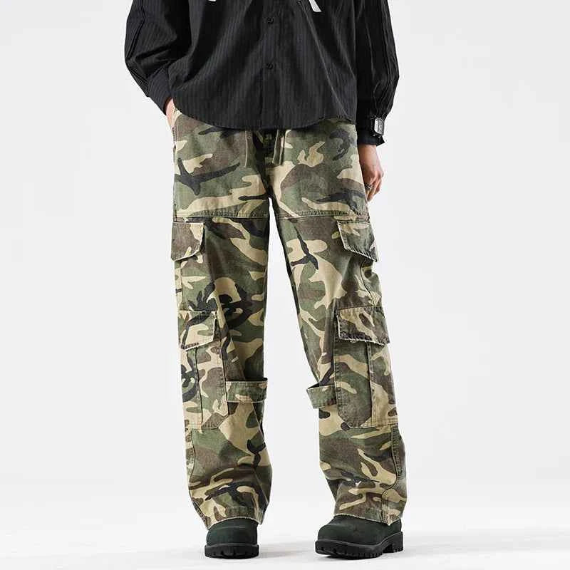 Streetwear Elastic Waist Vintage Camo Cargo Pants