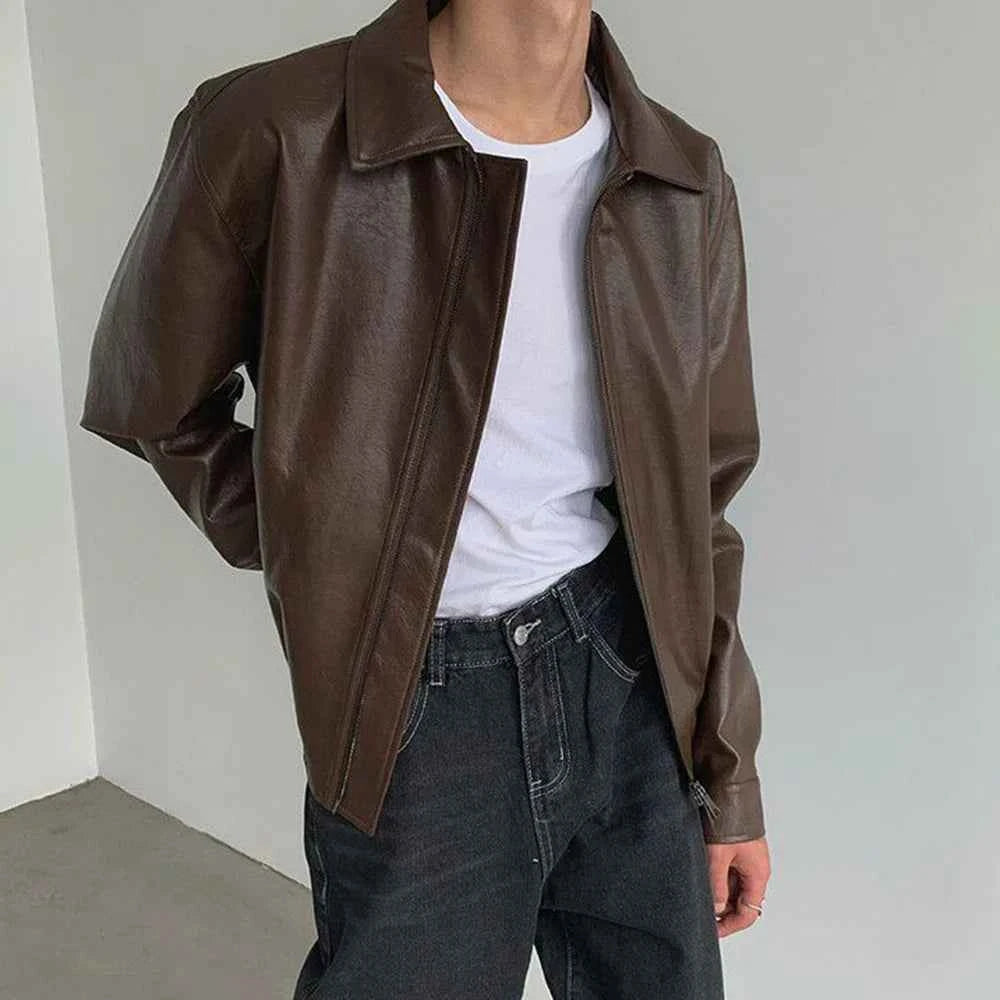 Long-lasting Retro Loose British Leather Jacket