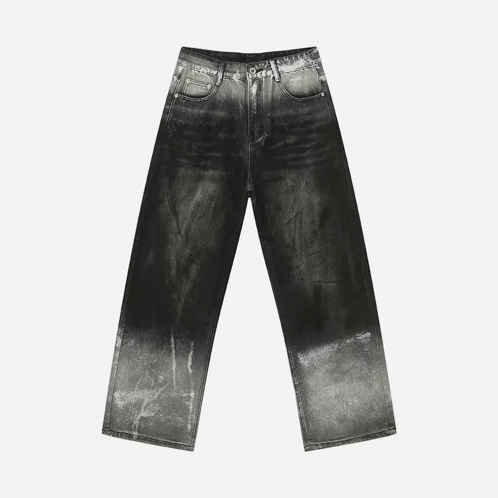 Vintage Washed Black Gray Gradient Jeans