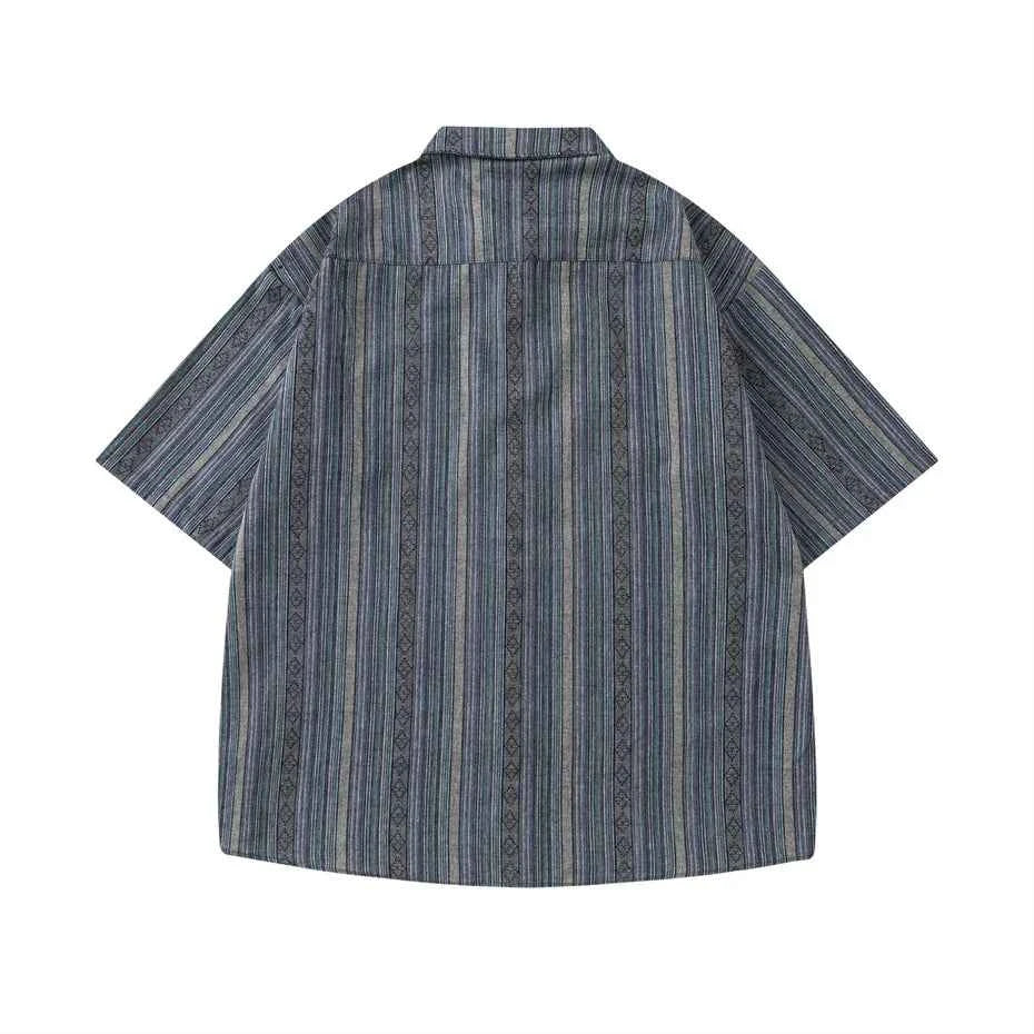 Men Oversized Striped Short Sleeve Argyle Shirt