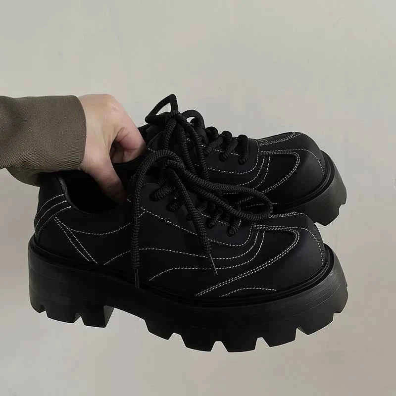 Autumn Cool Versatile Black Derby Shoes