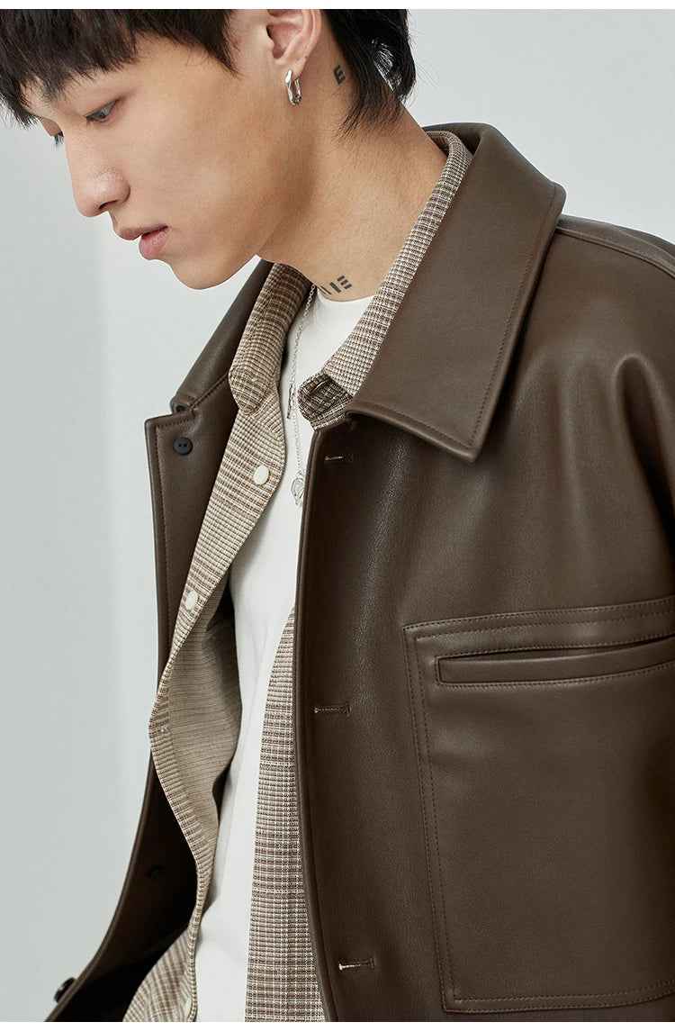 Brown And Black Oversized Faux Leather Jacket