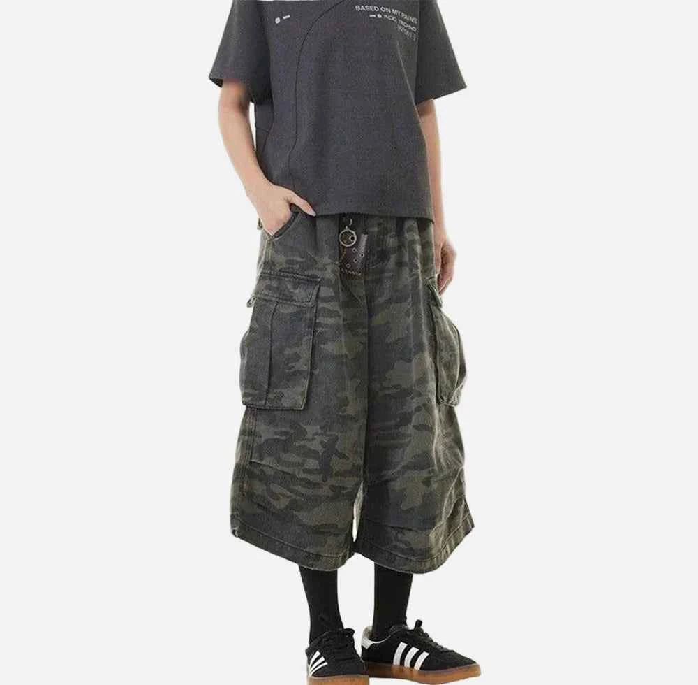 Camouflage Retro Denim Cropped Cargo Jorts