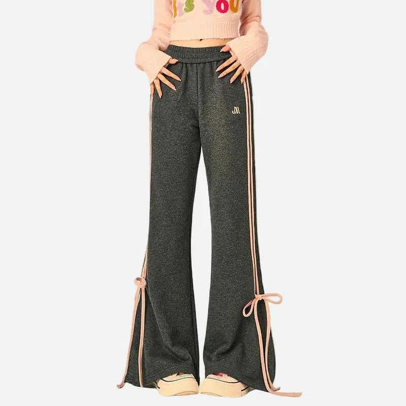 Y2K Striped Bow Straight Leg Sweatpants