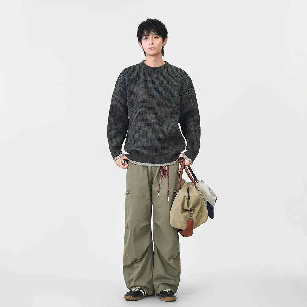 Y2K Cozy Crew Neck Waffle Knit Sweater