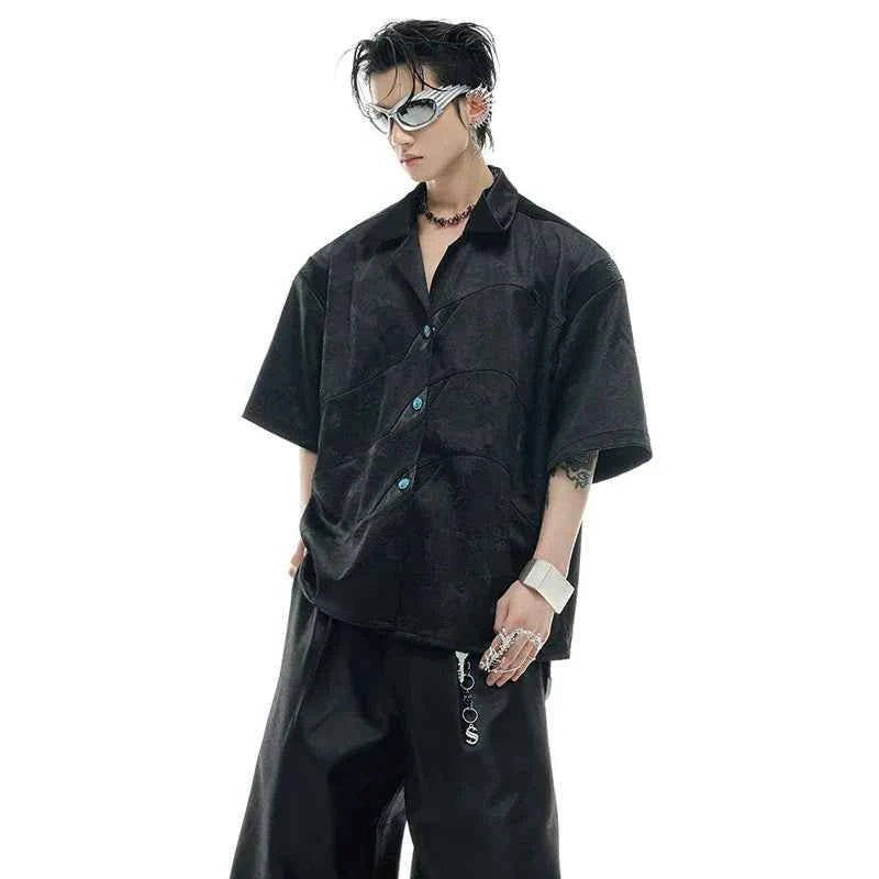 Luxurious Glossy Stripe Embossed Short Sleeve Shirt