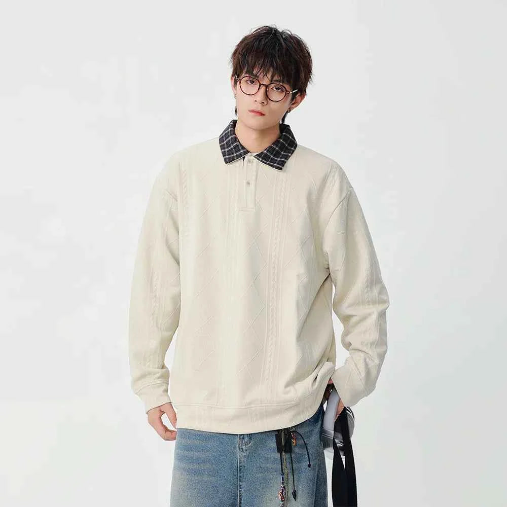Y2K Plaid Collar Loose-Fit Polo Sweater