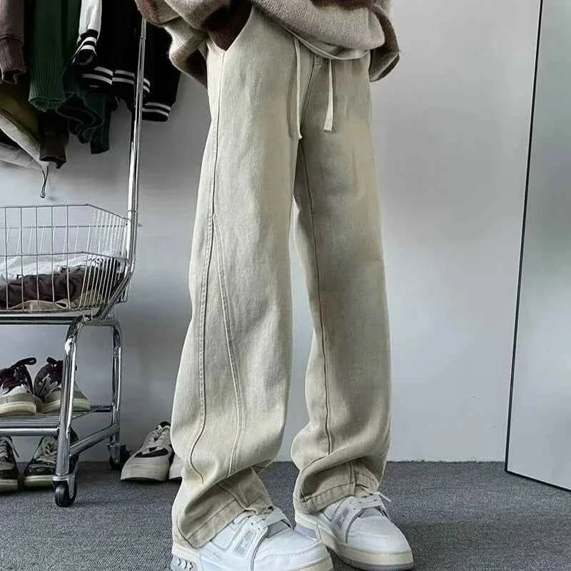 Streetwear American Style High Street Splicing Jeans