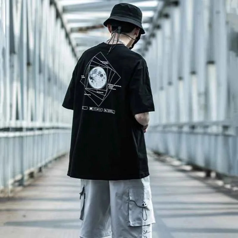 Geometric Print Techwear Punk Style T-Shirt