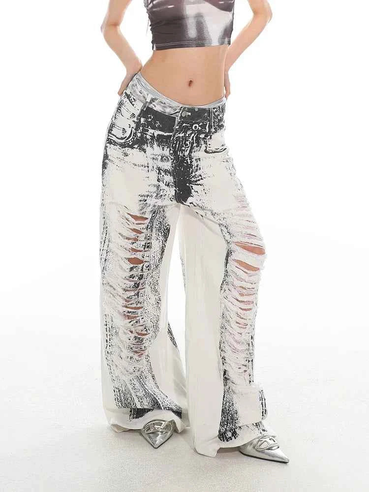 White Ripped Baggy Denim Jeans
