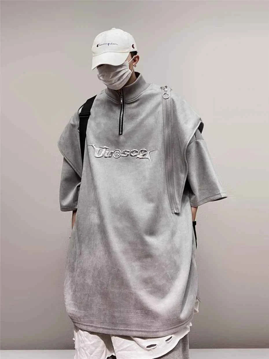 Men's Vintage Punk Zipper Polo T-Shirt