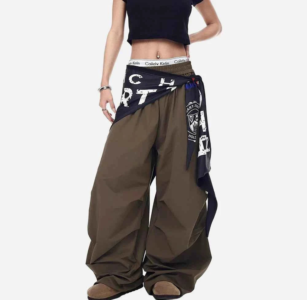 Breathable American Style With Scarf Wide Leg Jogger