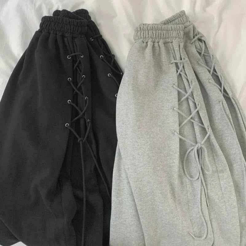 Lace-Up Eyelet Drawstring Sweatpants