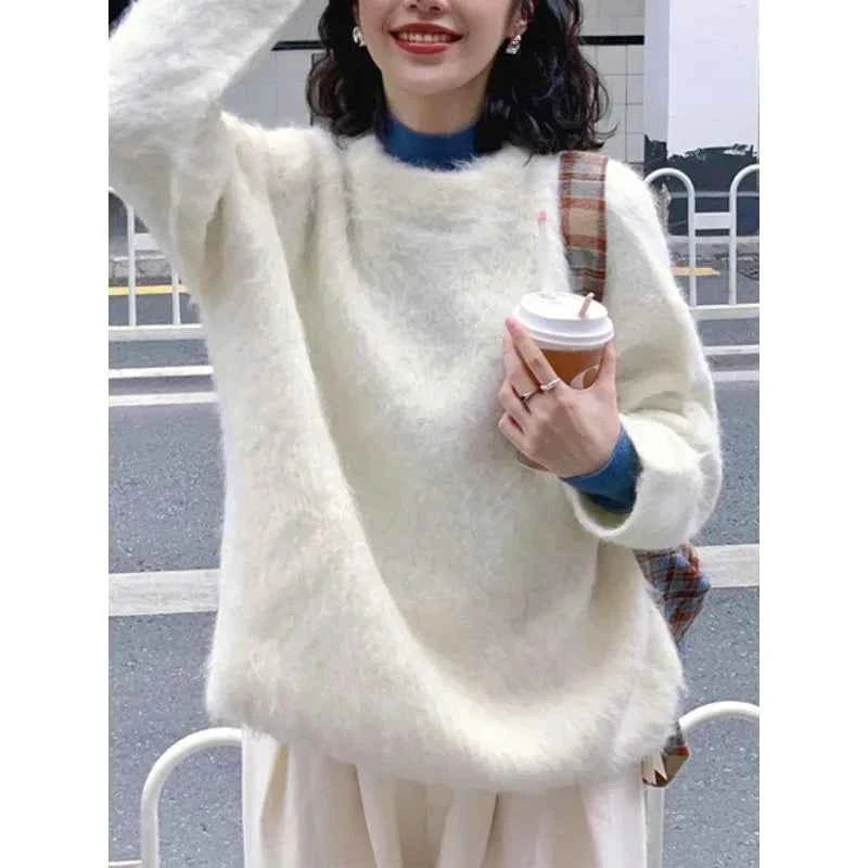 Cozy White Knit Long Sleeve Sweater