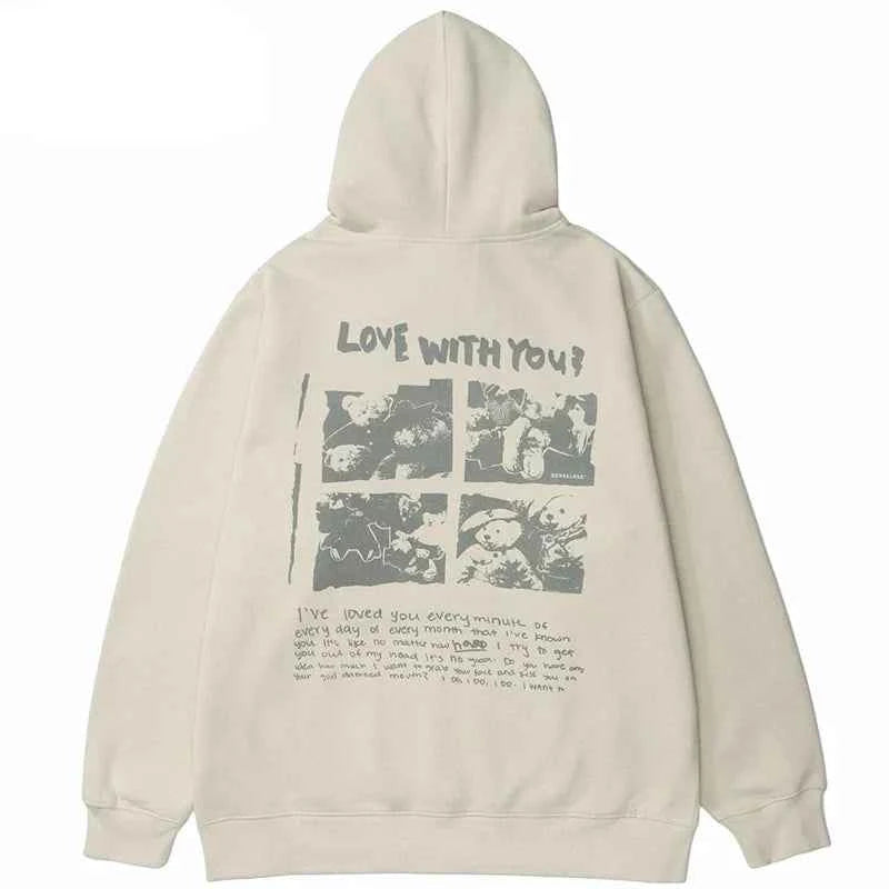 Insulated Bear Letter Print Hip Hop Hoodie