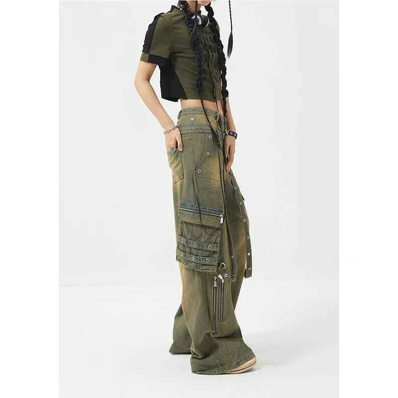 Streetwear Y2K Belted Vintage High Waist Straight Jeans
